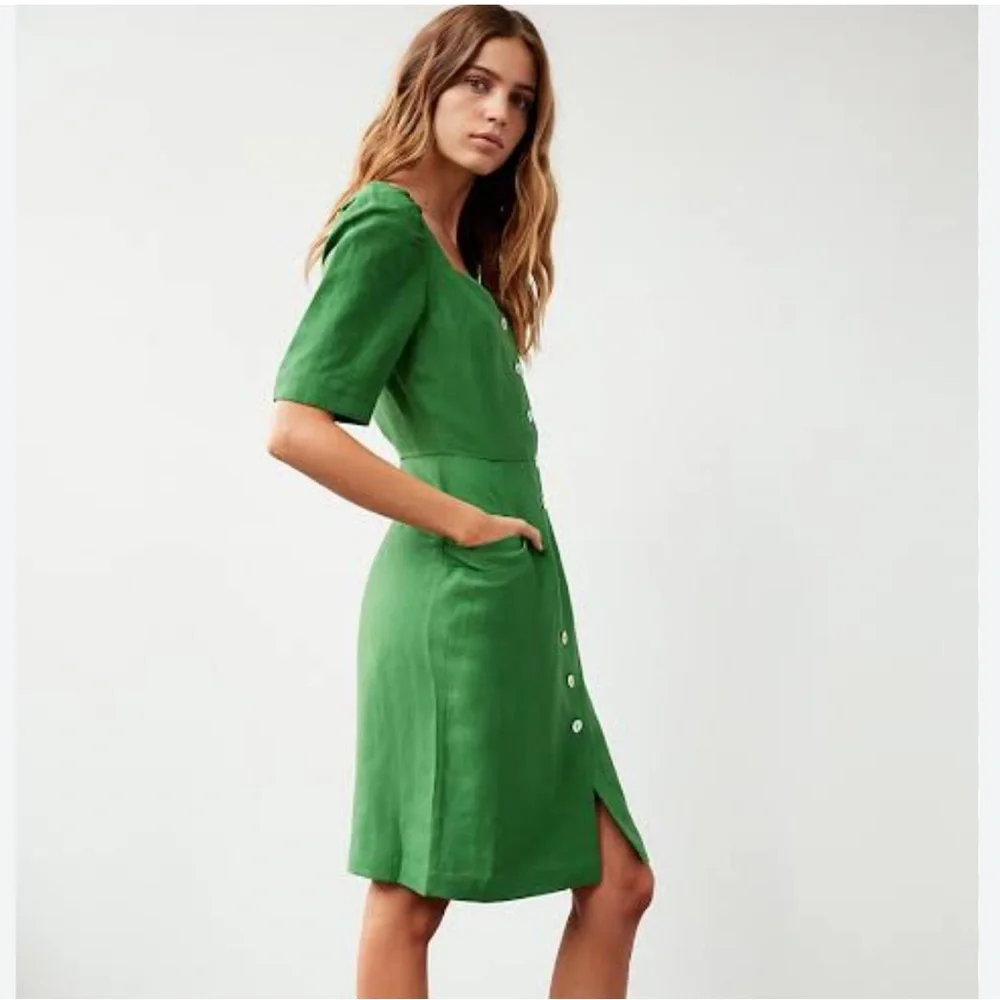 Aritzia Le Fou Wilfred NWOT Michalina Green Dress  Linen Blend Size 4 - Picture 3 of 17